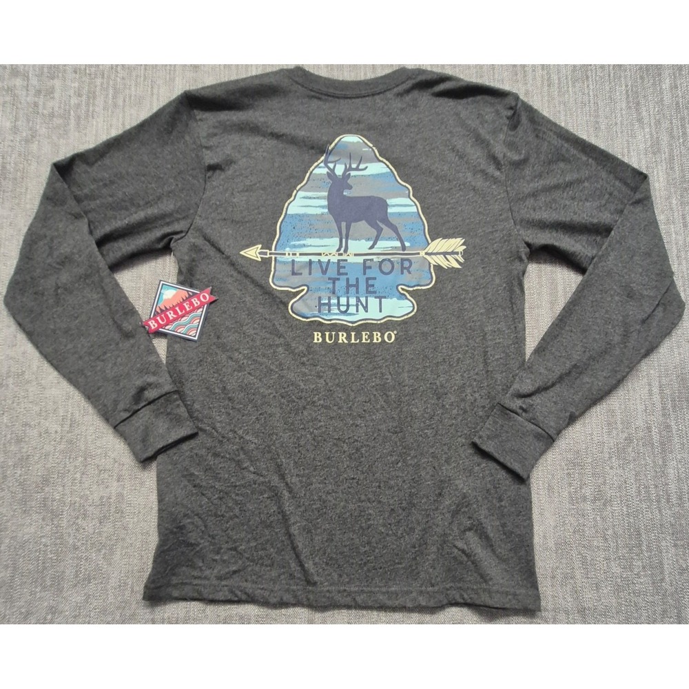 NWT Burlebo dark gray double sided graphic t-shirt SM pocket Live for the hunt
